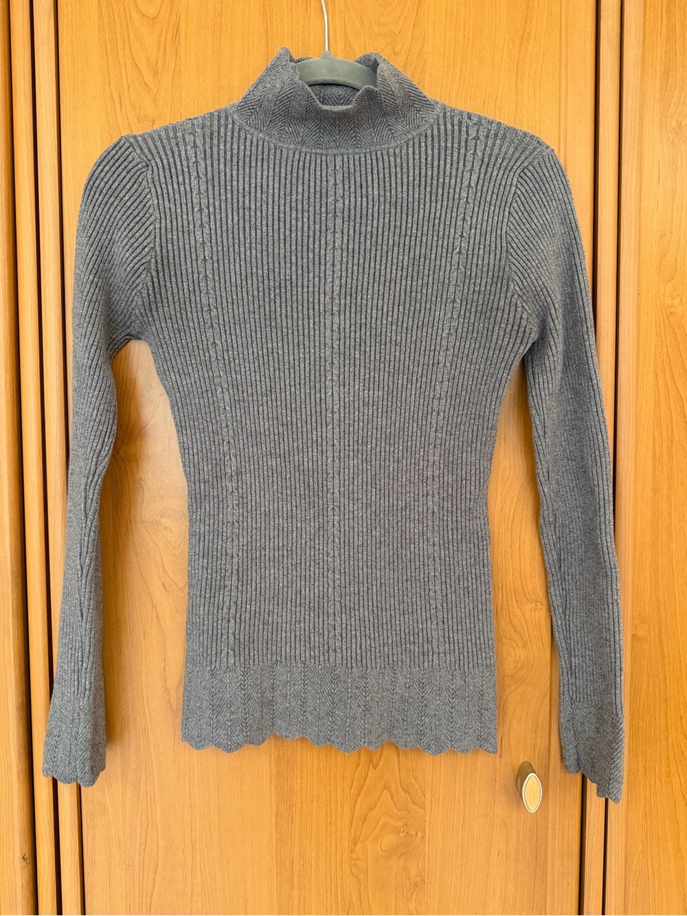 Vila Milano Grey Ribbed Mock Neck Sweater Size S